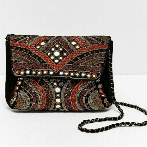ZARA LIMITED EDITION EMBROIDERED VELVET BAG Crossbody chain bohemian gypsy bag - Picture 8 of 10